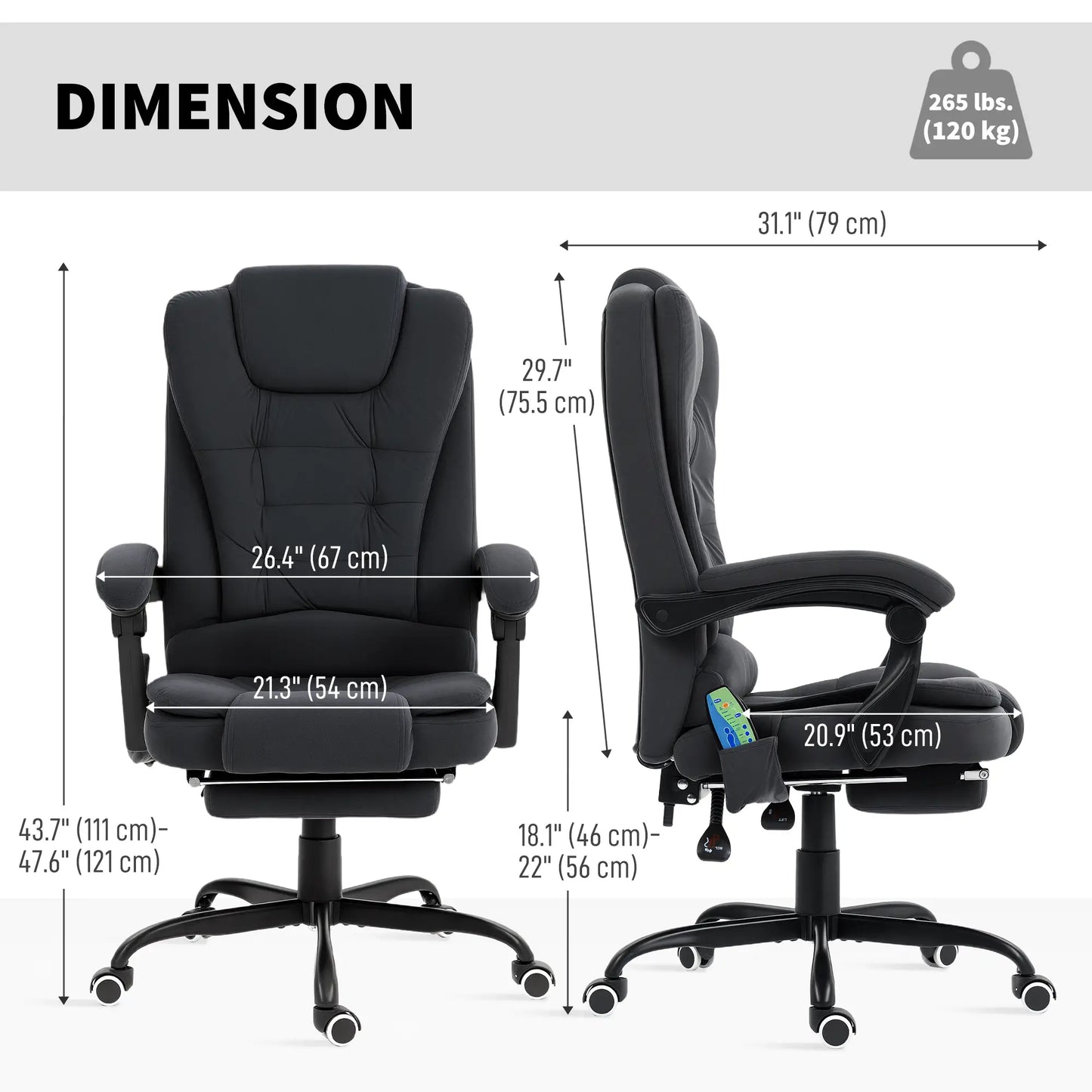7-Point Vibrating Massage Chair with Footrest, Reclining Back, Black Massage Chairs at Gallery Canada