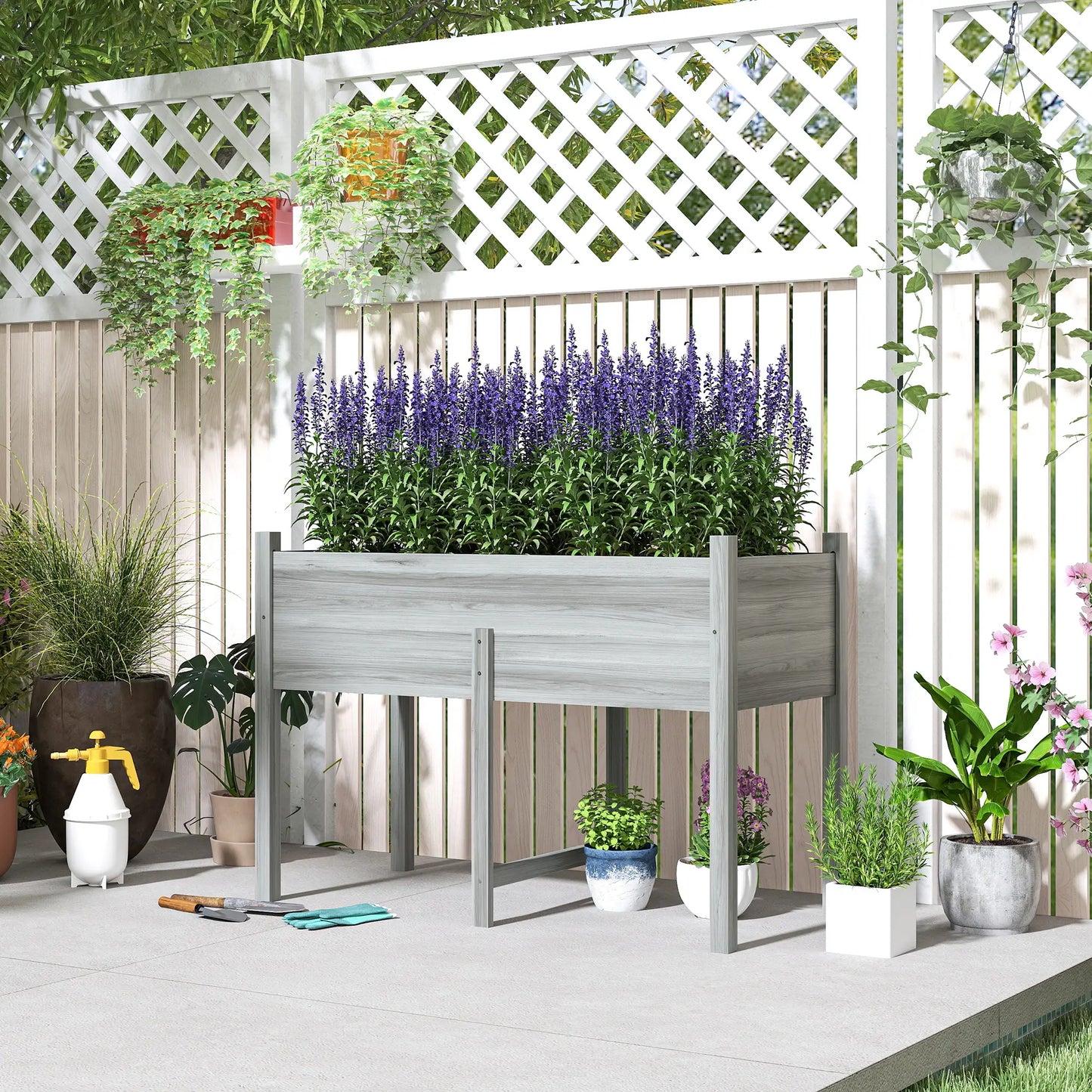 Wooden Raised Planter Box, Drain Holes, 45.3x21.7x31.5inch, Grey Raised Garden Beds at Gallery Canada