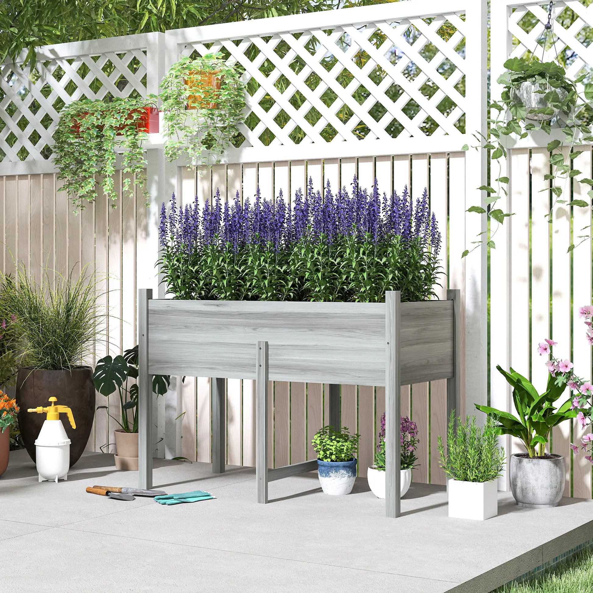 Wooden Raised Planter Box, Drain Holes, 45.3x21.7x31.5inch, Grey Raised Garden Beds at Gallery Canada