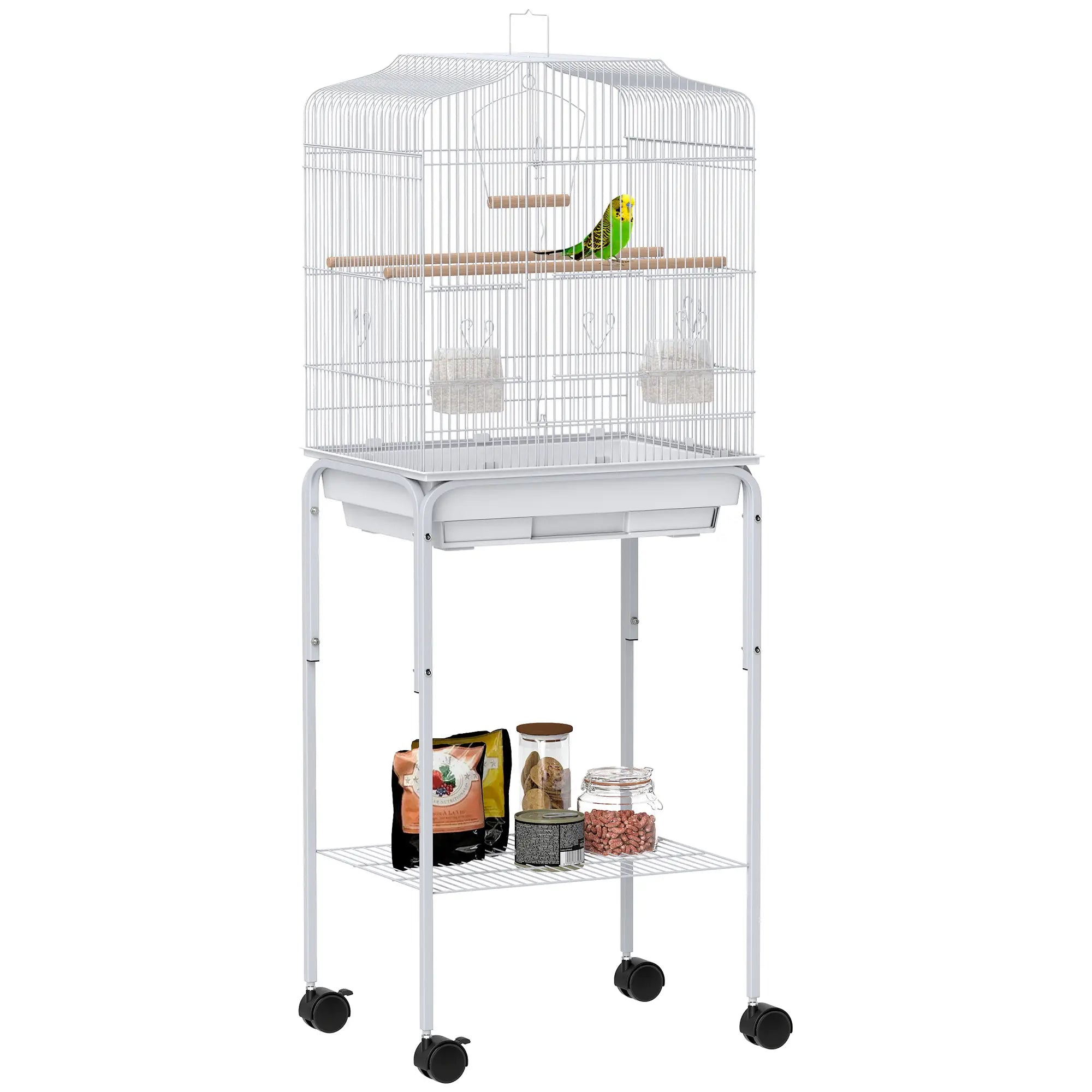 49 Rolling Bird Cage, Cockatoo House, Play Top, Storage Shelf, Wheels, White Bird Cages at Gallery Canada