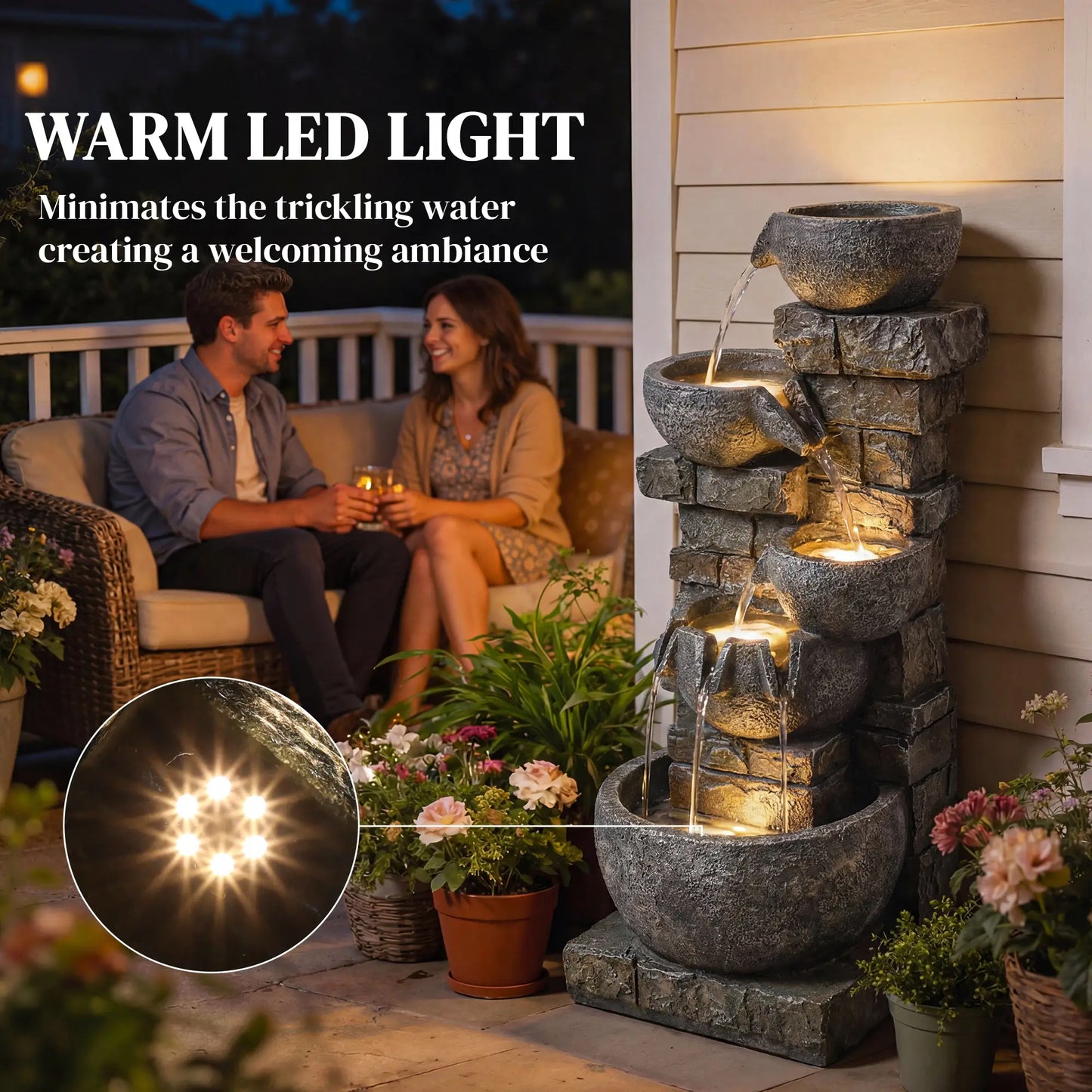 31.5" Tall 5 Tiers Cascading Water Fountain, Mixed, Outdoor Garden Patio Decor Water Fountains at Gallery Canada