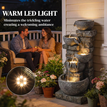 31.5" Tall 5 Tiers Cascading Water Fountain, Mixed, Outdoor Garden Patio Decor Water Fountains at Gallery Canada