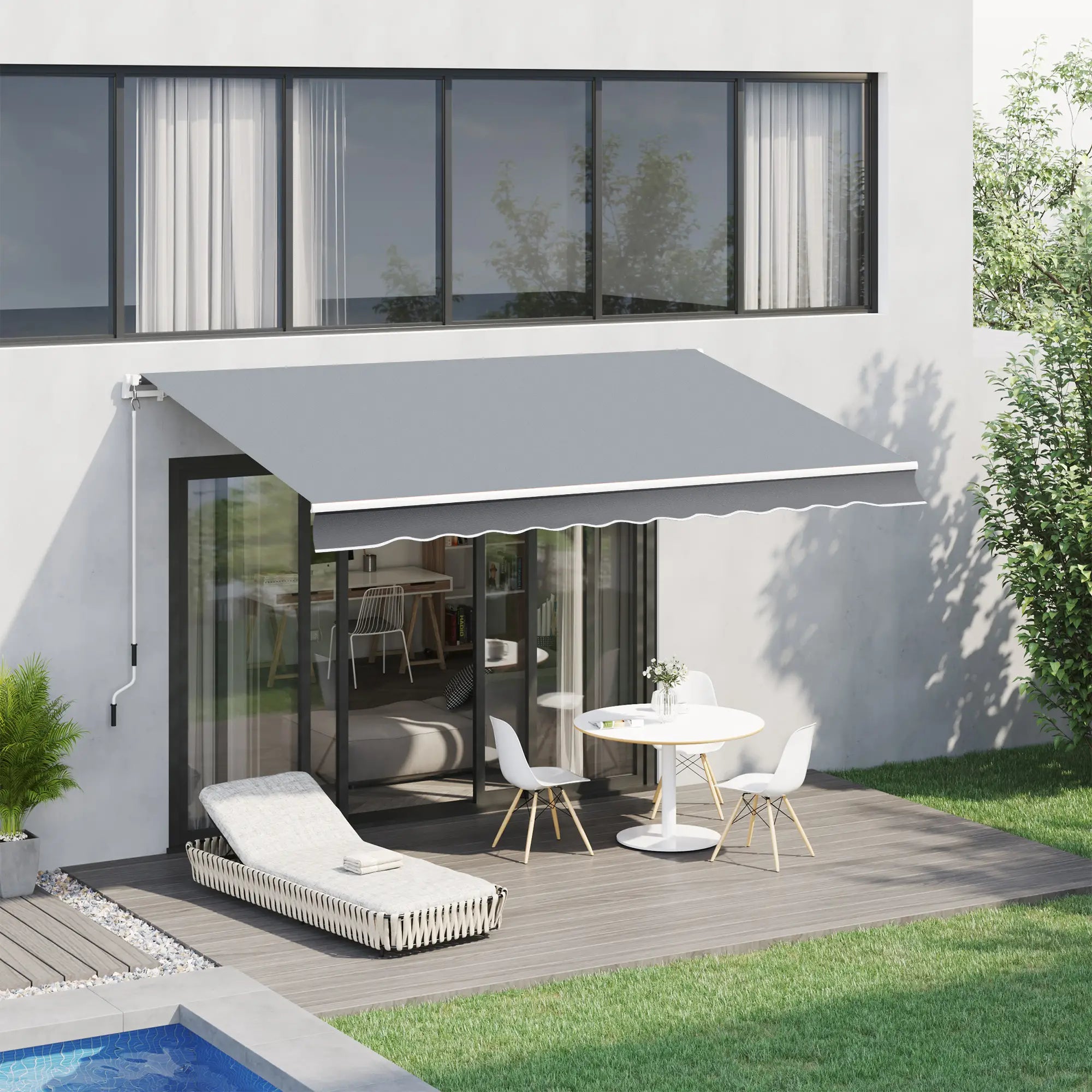 12' x 10' Retractable Awning, UV Resistant, Aluminum Frame, Grey Deck Awnings at Gallery Canada