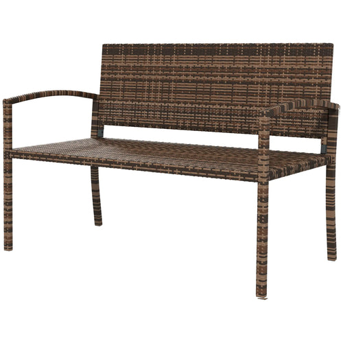 Rattan Loveseat Garden Chair With Armrests, Brown