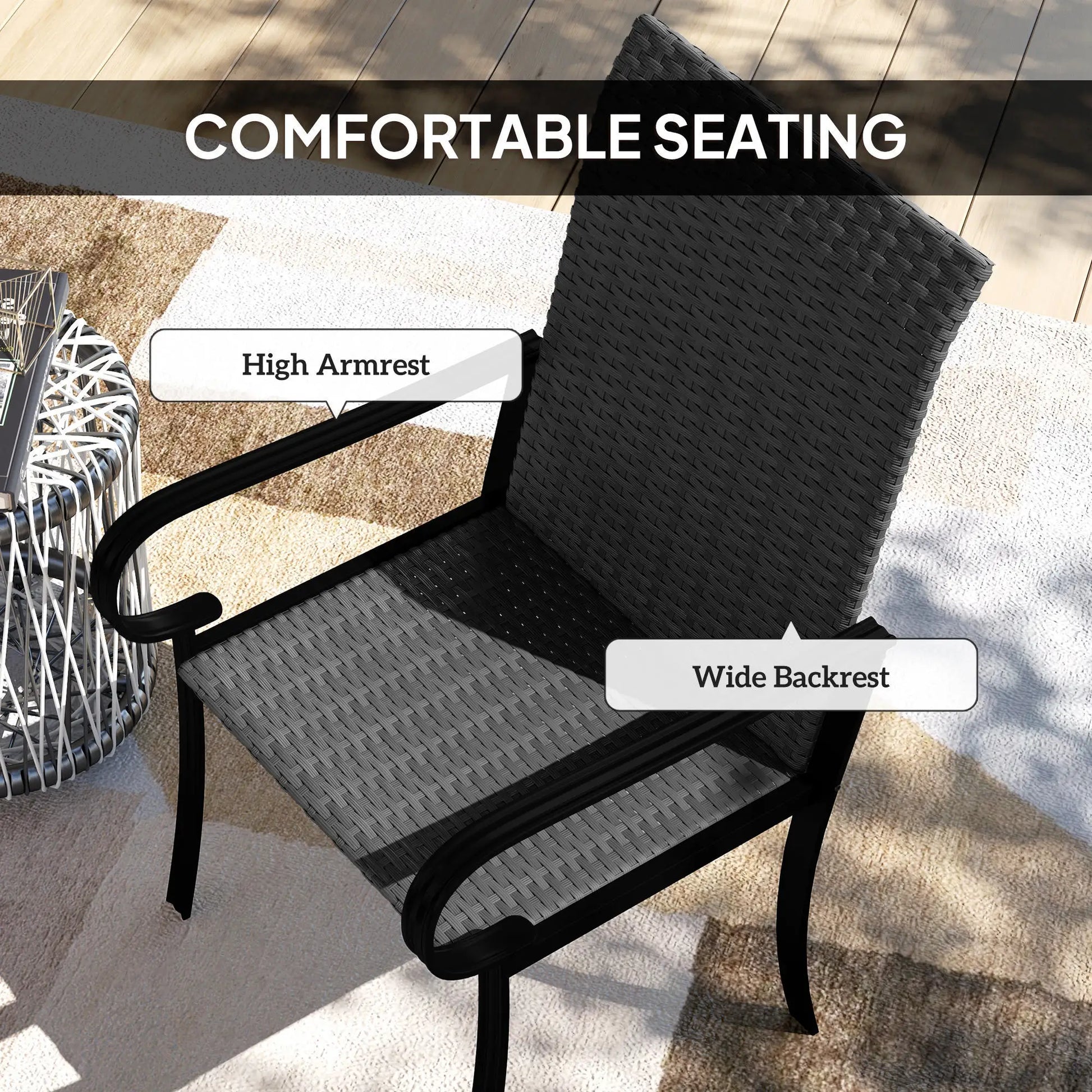 4 Piece PE Rattan Dining Chairs, Steel Frame, Black Patio Chairs at Gallery Canada