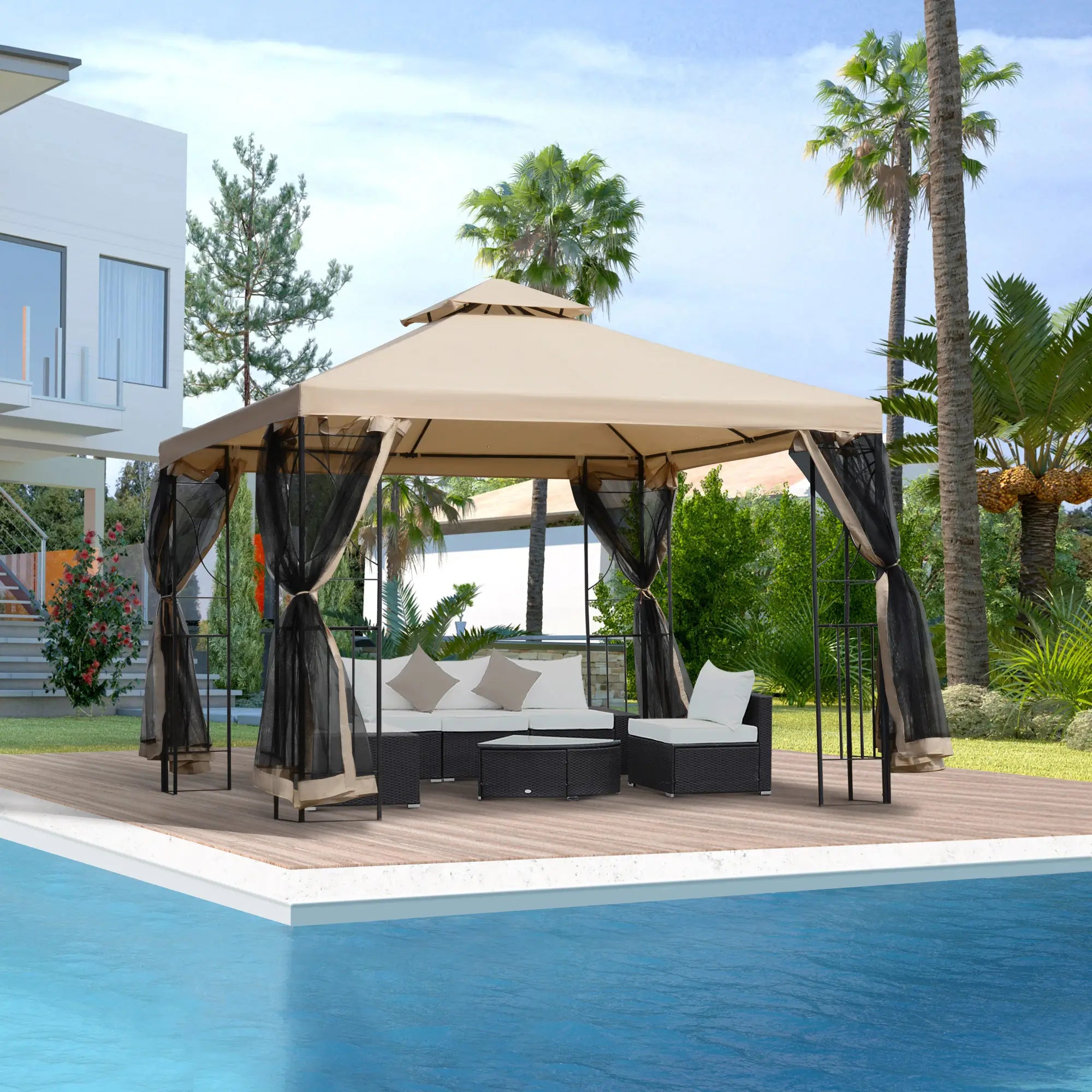 10x10ft Outdoor Gazebo, Double Top Pavilion, Steel Frame, Mosquito Netting Gazebos at Gallery Canada