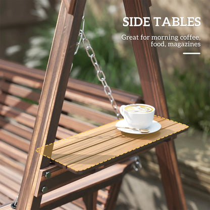 3 Seat Wooden Porch Swing With Stand, Carbonized Brown Patio Swings with Stand at Gallery Canada