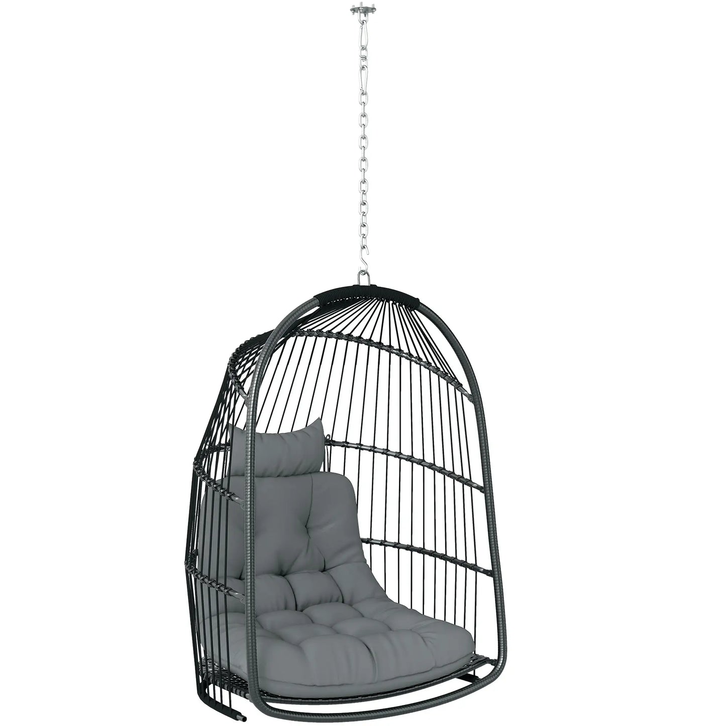 Hanging Egg Chair, Foldable Rattan Garden Swing, Dark Grey Patio Chairs Dark Grey, Black at Gallery Canada