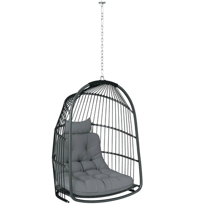 Hanging Egg Chair, Foldable Rattan Garden Swing, Dark Grey Patio Chairs Dark Grey, Black at Gallery Canada