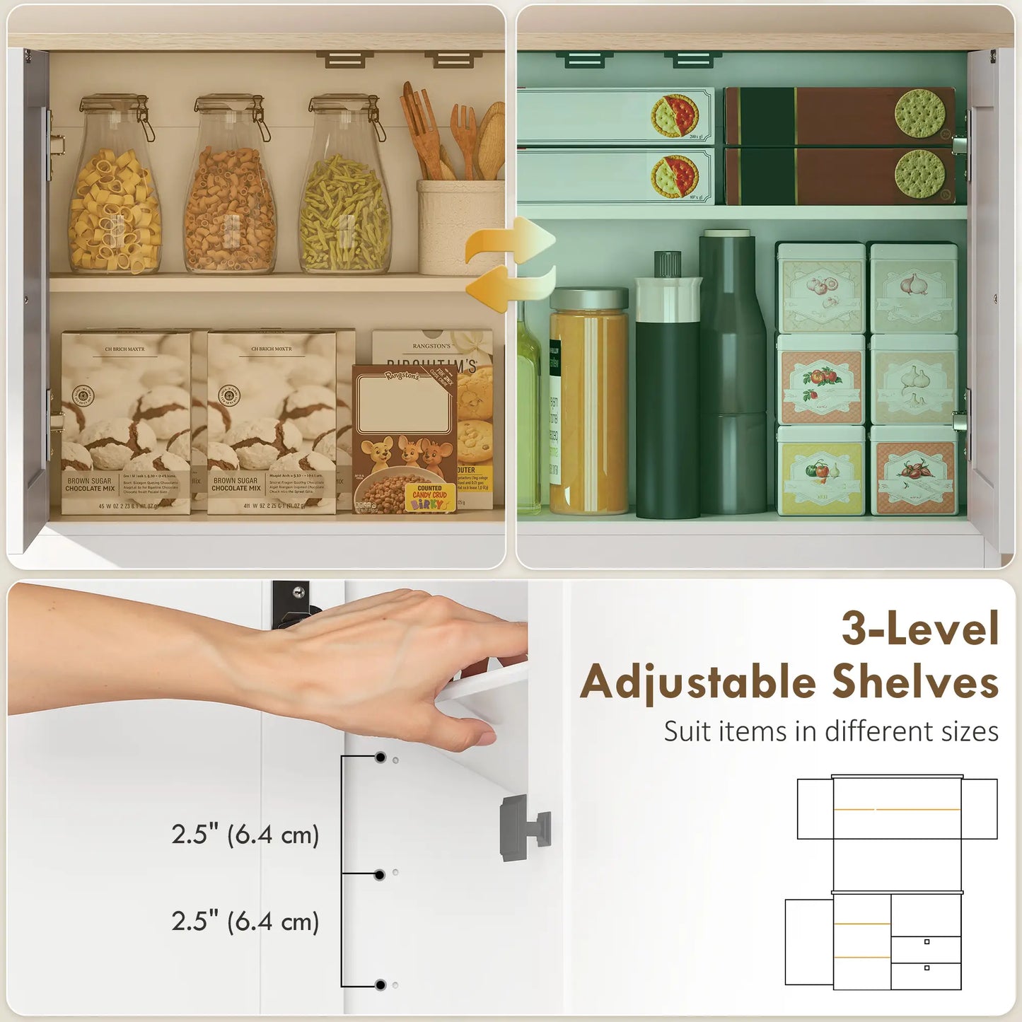 64" Tall Kitchen Pantry Cabinet, 3 Cabinets, 2 Drawers, White Kitchen Pantry Cabinets at Gallery Canada