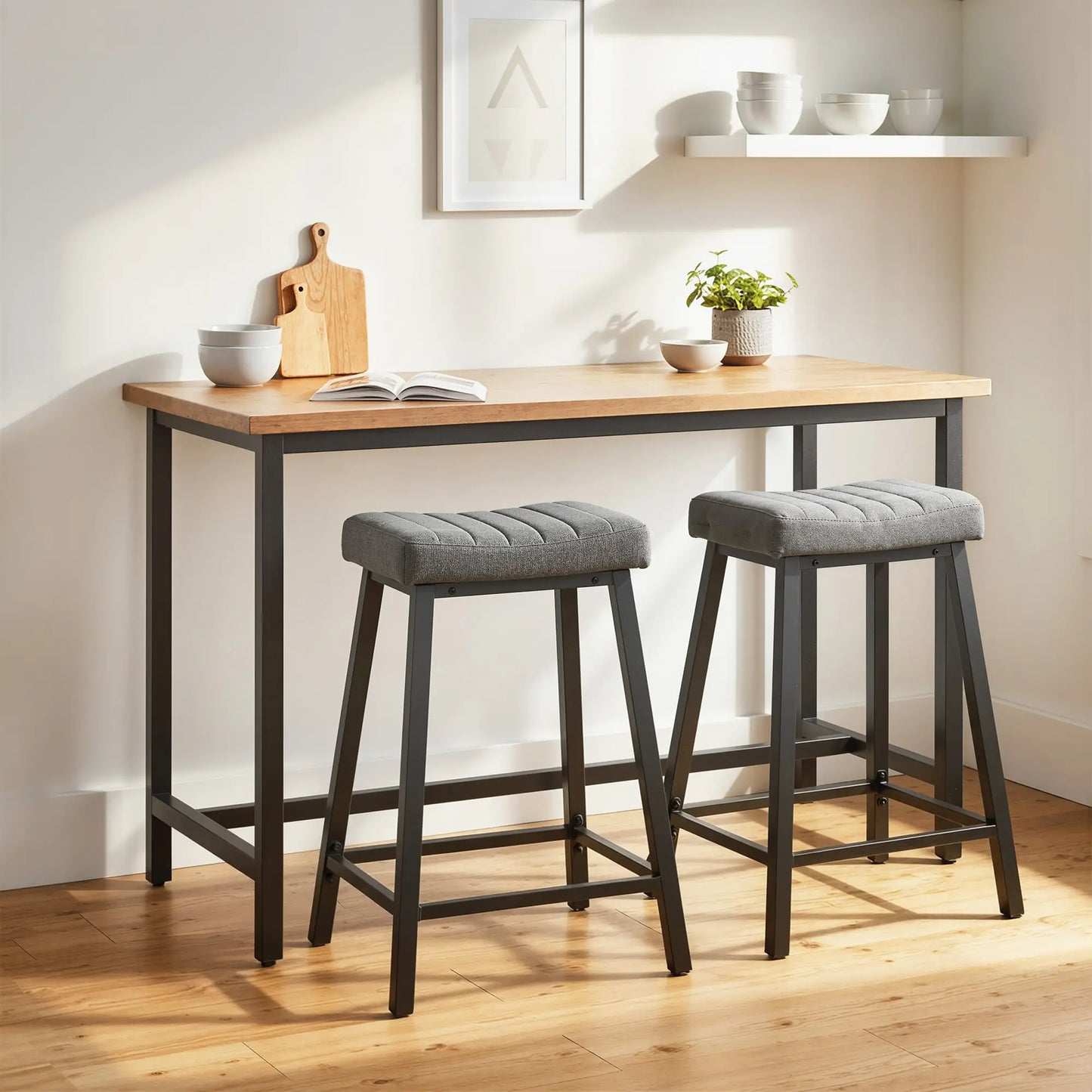 Set of 2 Velvet Bar Stools, Curved Seat with Footrest, Grey Bar Stools at Gallery Canada