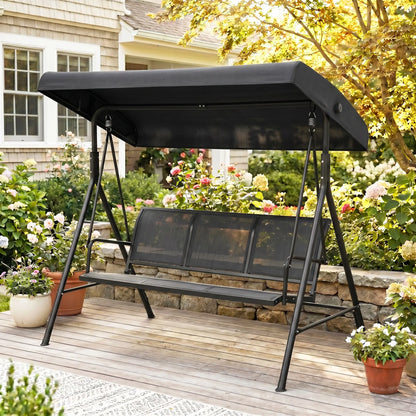 3-Seater Swing Chair, Covered Garden Hammock, A-Frame, Black Patio Swings with Stand at Gallery Canada