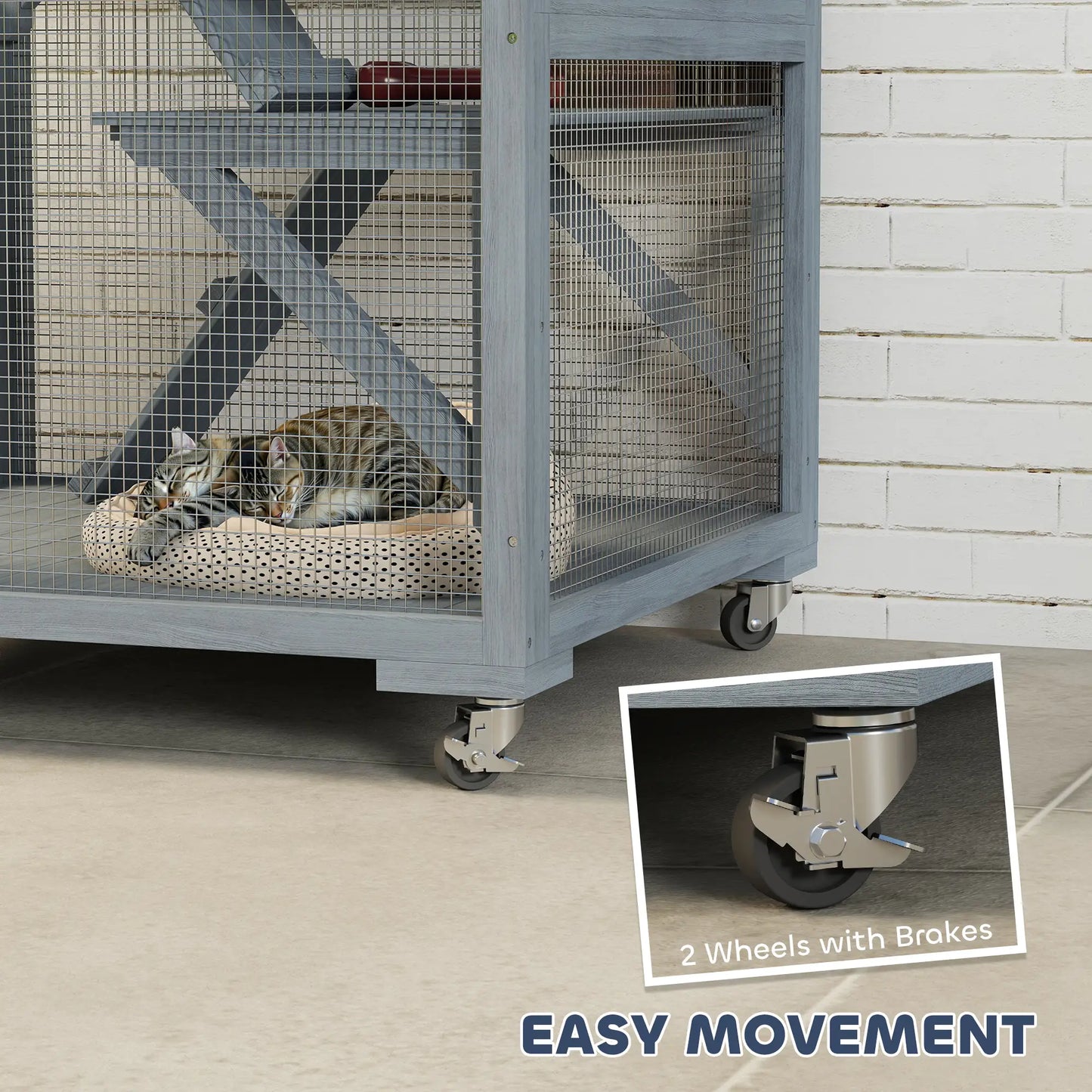 66"H Cat Enclosure On Wheels, With Hammock Platforms Ramps, Grey Outdoor Cat Enclosures at Gallery Canada