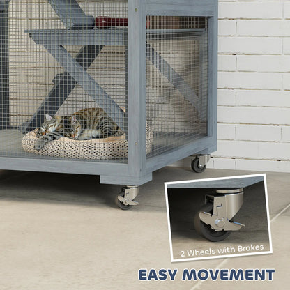 66"H Cat Enclosure On Wheels, With Hammock Platforms Ramps, Grey Outdoor Cat Enclosures at Gallery Canada