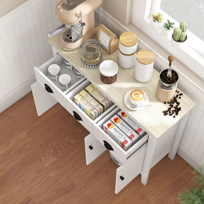 40" Sideboard Buffet Cabinet, 3 Drawers, 2 Adjustable Shelves, White