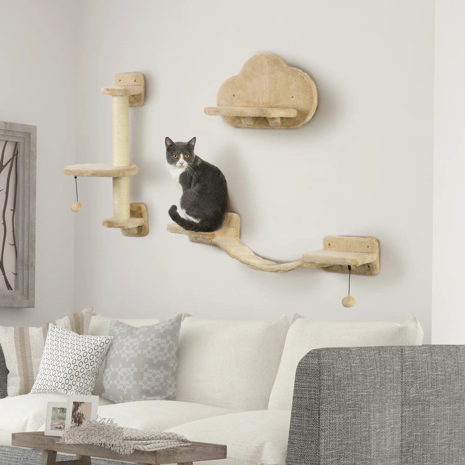 3 Pcs Cat Wall Climber, Scratching Post, Ladder, Perches, Beige Cat Climbing Wall at Gallery Canada