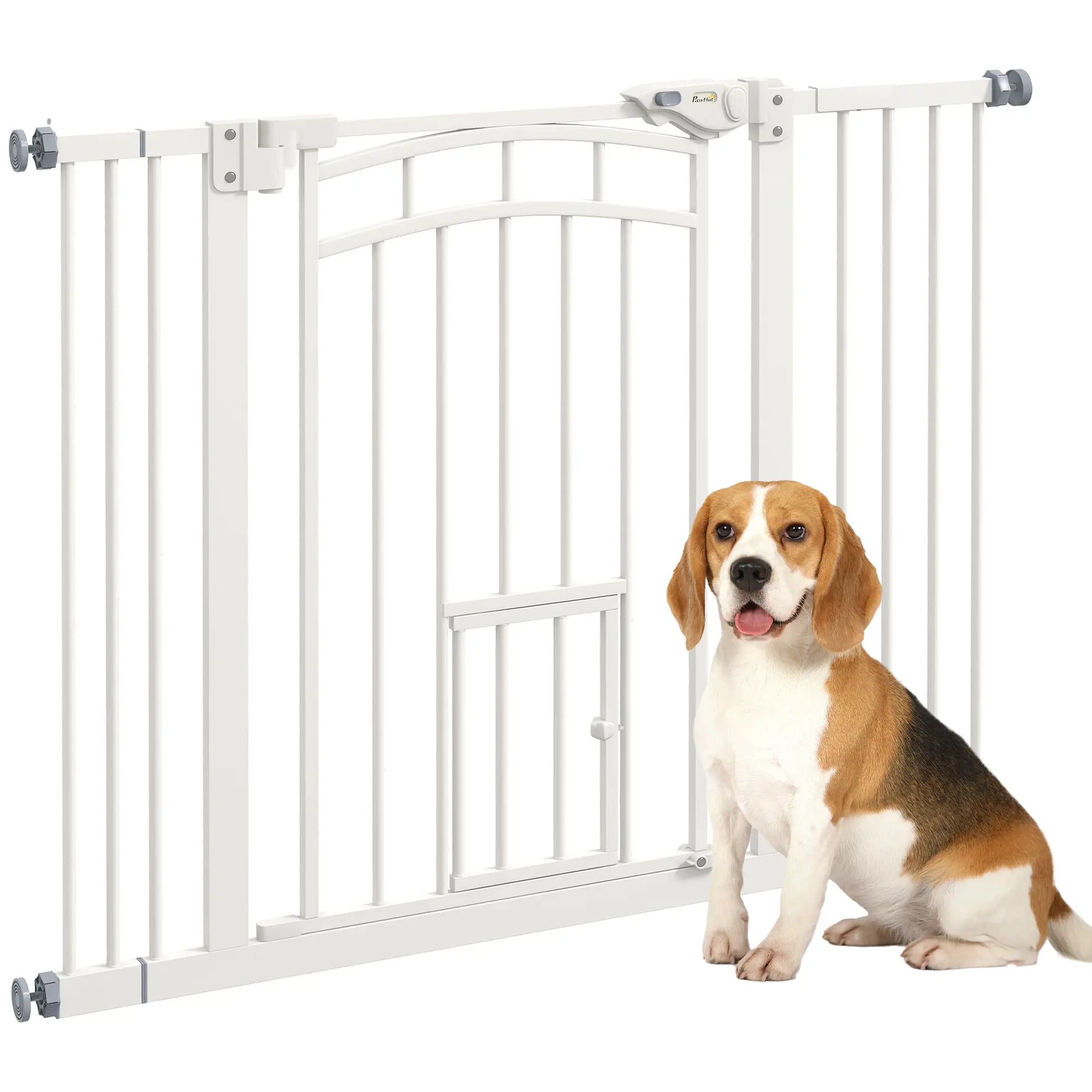 Auto-Close Pet Gate With Cat Door, Double Locking, Fits 29"-39.4" Wide, White Houses, Kennels & Pens at Gallery Canada