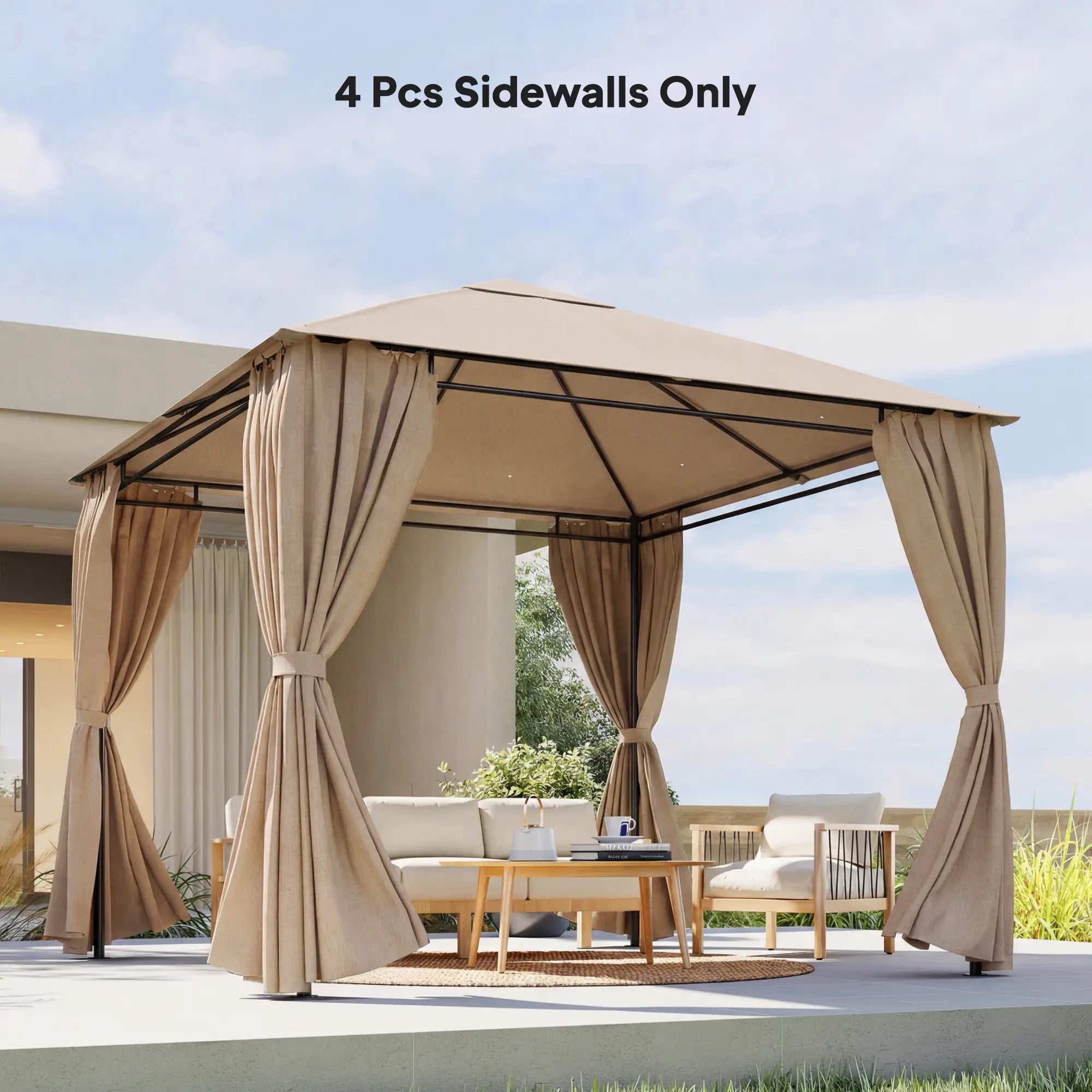 10' x 10' Gazebo Sidewall Set, 4 Panels, Windows, Doors, Khaki Gazebo Sidewalls at Gallery Canada