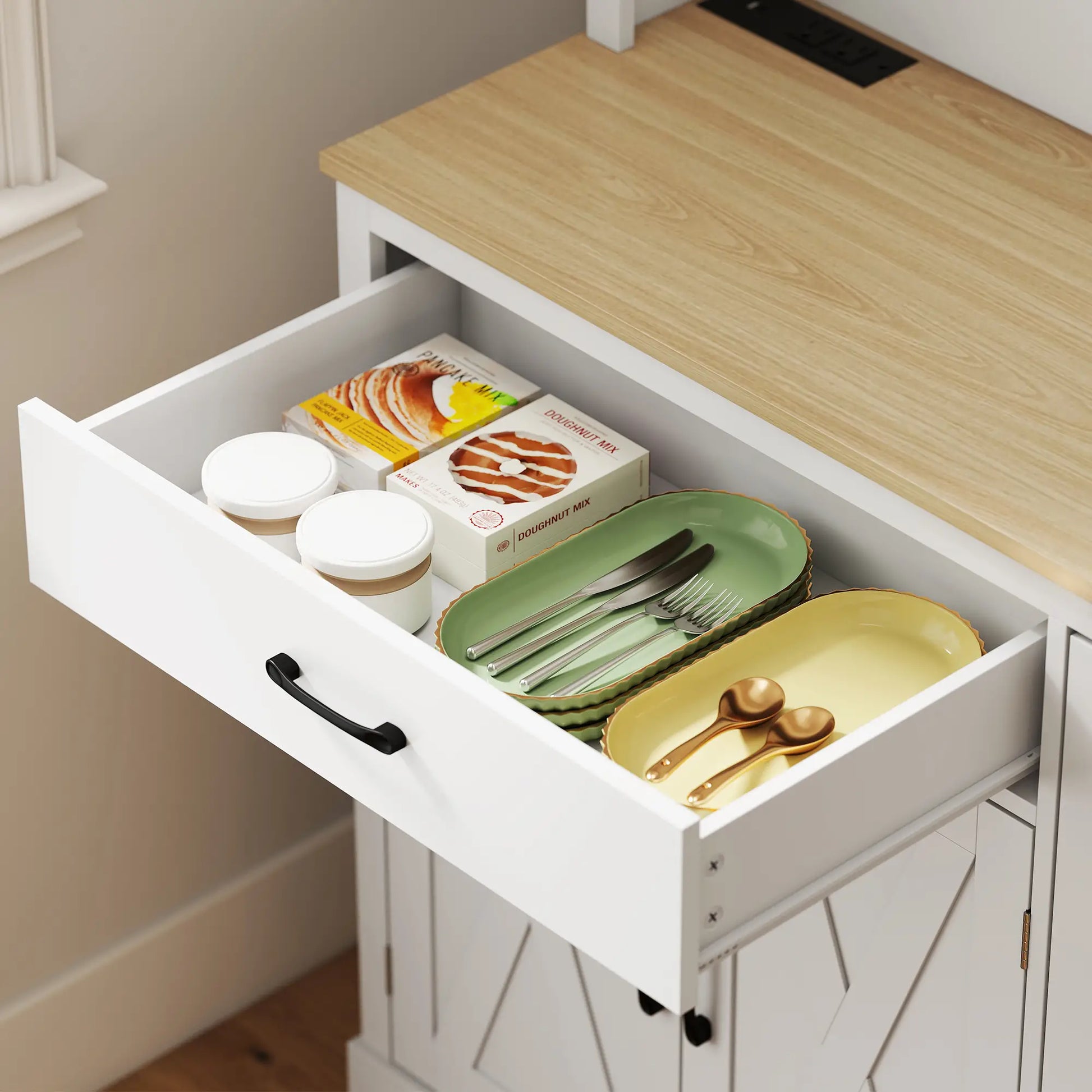 69 Inch Pantry Cabinet with Charging Station, Microwave Stand, Tilt Out Trash Can, White Kitchen Pantry Cabinets at Gallery Canada