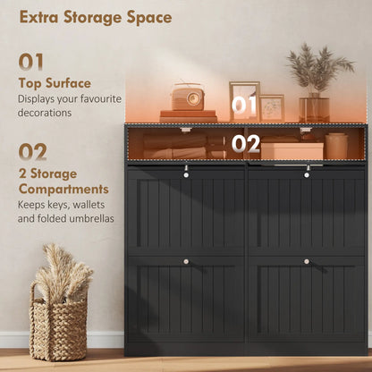 Shoe Cabinet With 2 Large Flip Drawers, Farmhouse Narrow, Black Shoe Storage Cabinets & Racks at Gallery Canada