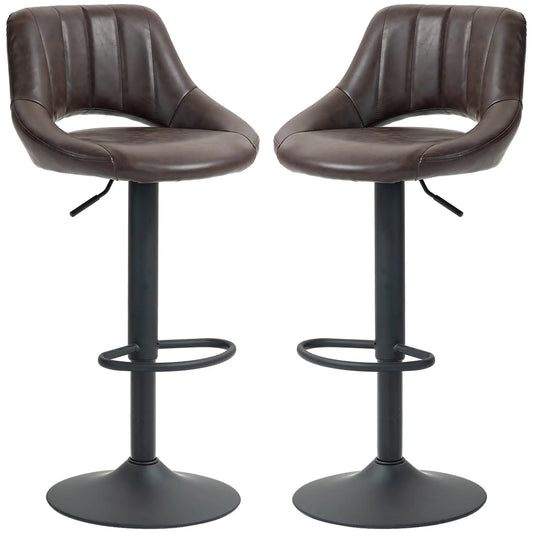 Swivel Bar Stools Set of 2, Faux Leather, Counter Height, Round Metal Base Bar Stools Brown at Gallery Canada