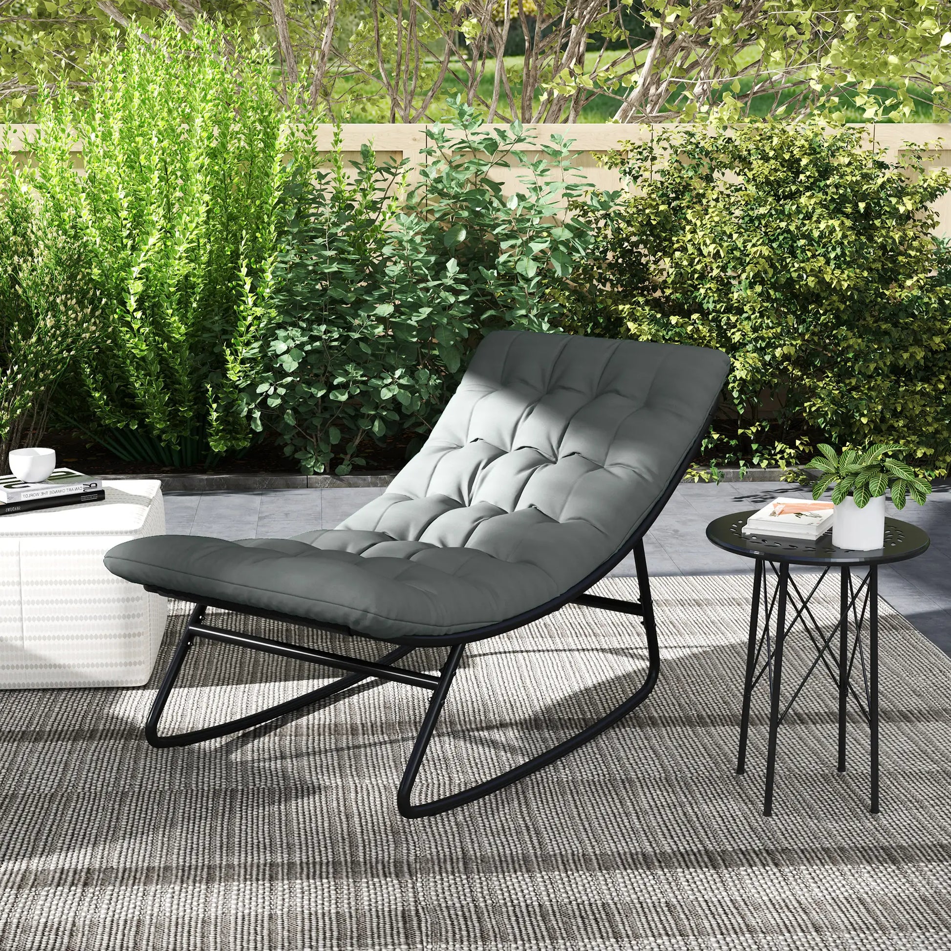 Outdoor Rocking Chair Set of 2 with Cushion, Steel Frame, Grey Outdoor Rocking Chairs at Gallery Canada