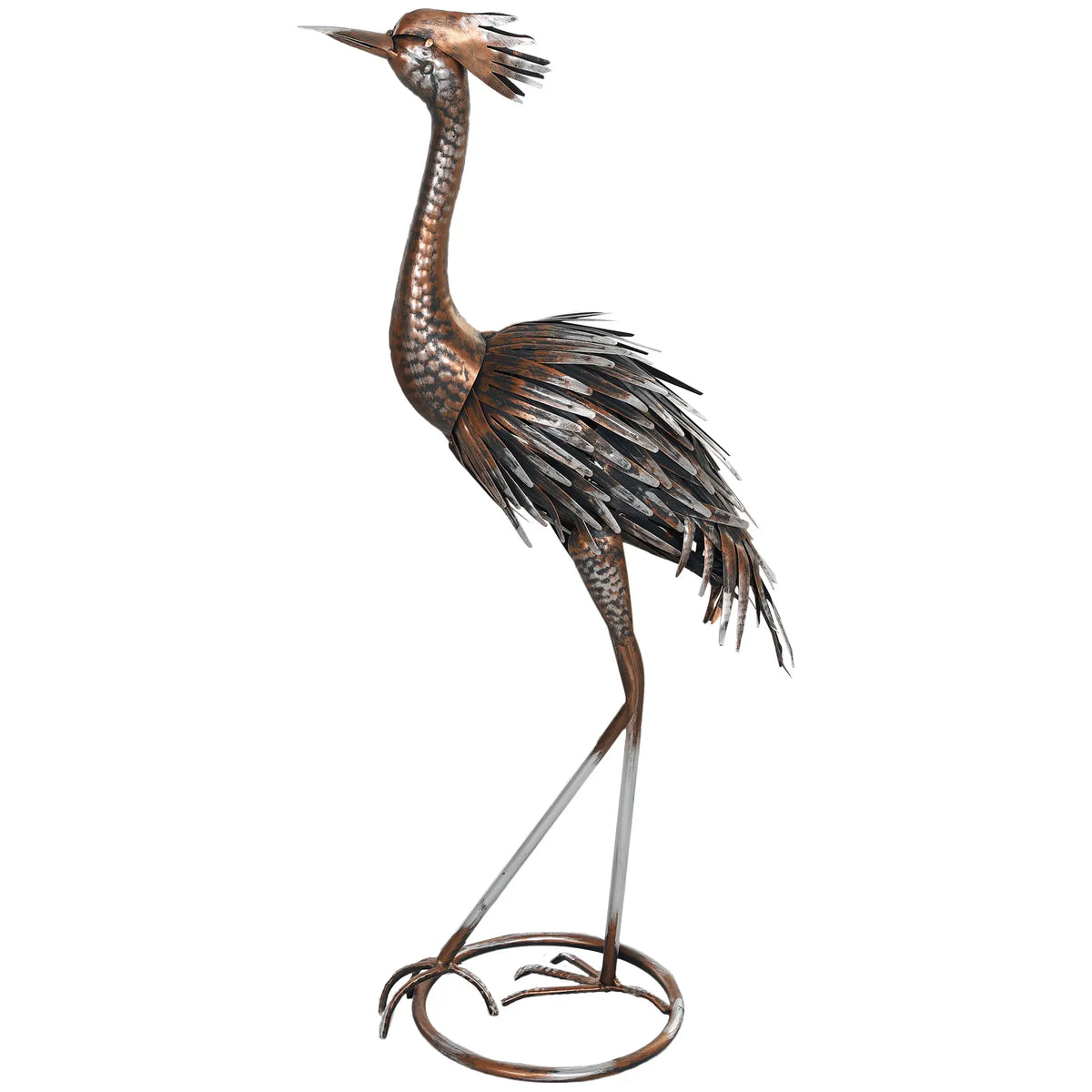 Garden Statue, Heron Standing Sculpture, 12.2"W x 7.1"D x 28"H, Silver Tone Garden Decor Silver Tone, Brass Tone at Gallery Canada