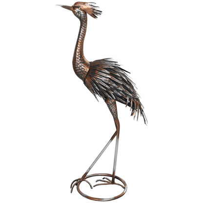 Garden Statue, Heron Standing Sculpture, 12.2"W x 7.1"D x 28"H, Silver Tone Garden Decor Silver Tone, Brass Tone at Gallery Canada