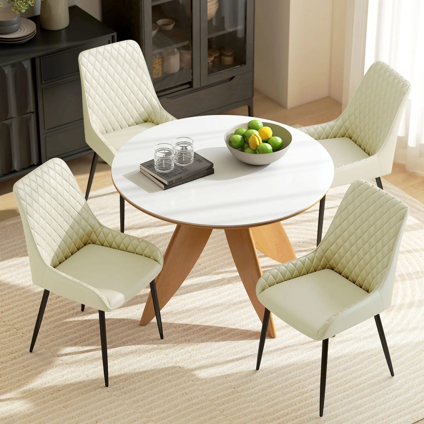 Modern Upholstered Dining Chairs, Set of 4, Diamond Tufting, Steel Legs, Cream Dining Chairs at Gallery Canada
