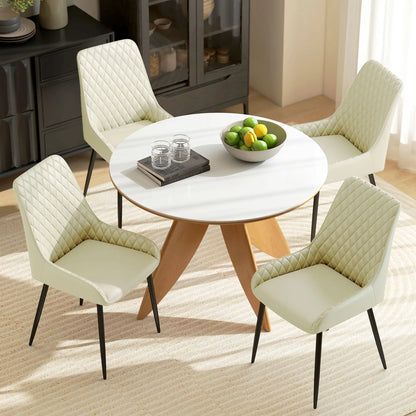 Modern Upholstered Dining Chairs, Set of 4, Diamond Tufting, Steel Legs, Cream Dining Chairs at Gallery Canada