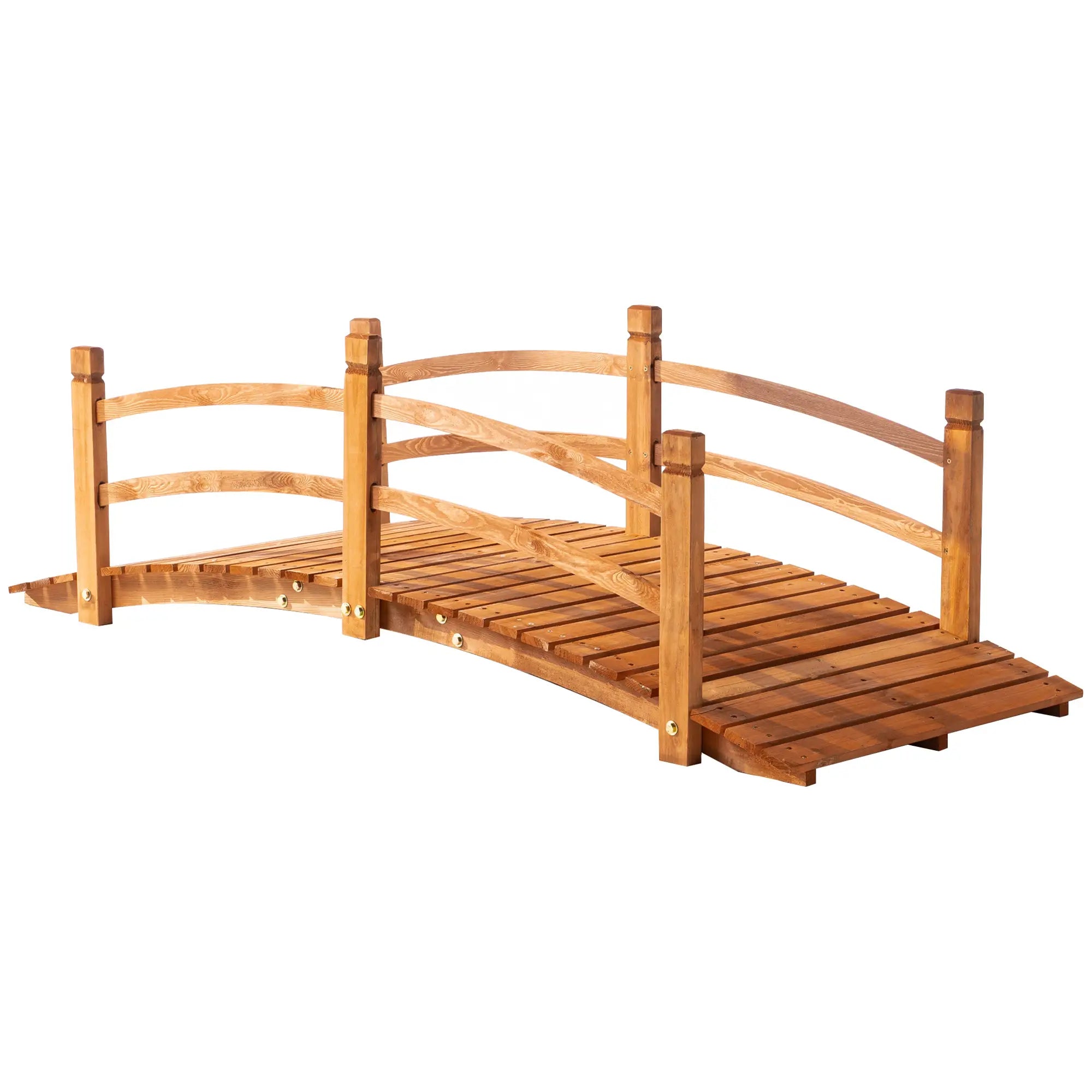 6FT Wooden Garden Bridge, Arc Footbridge with Guardrails, Orange Garden Bridges Orange at Gallery Canada