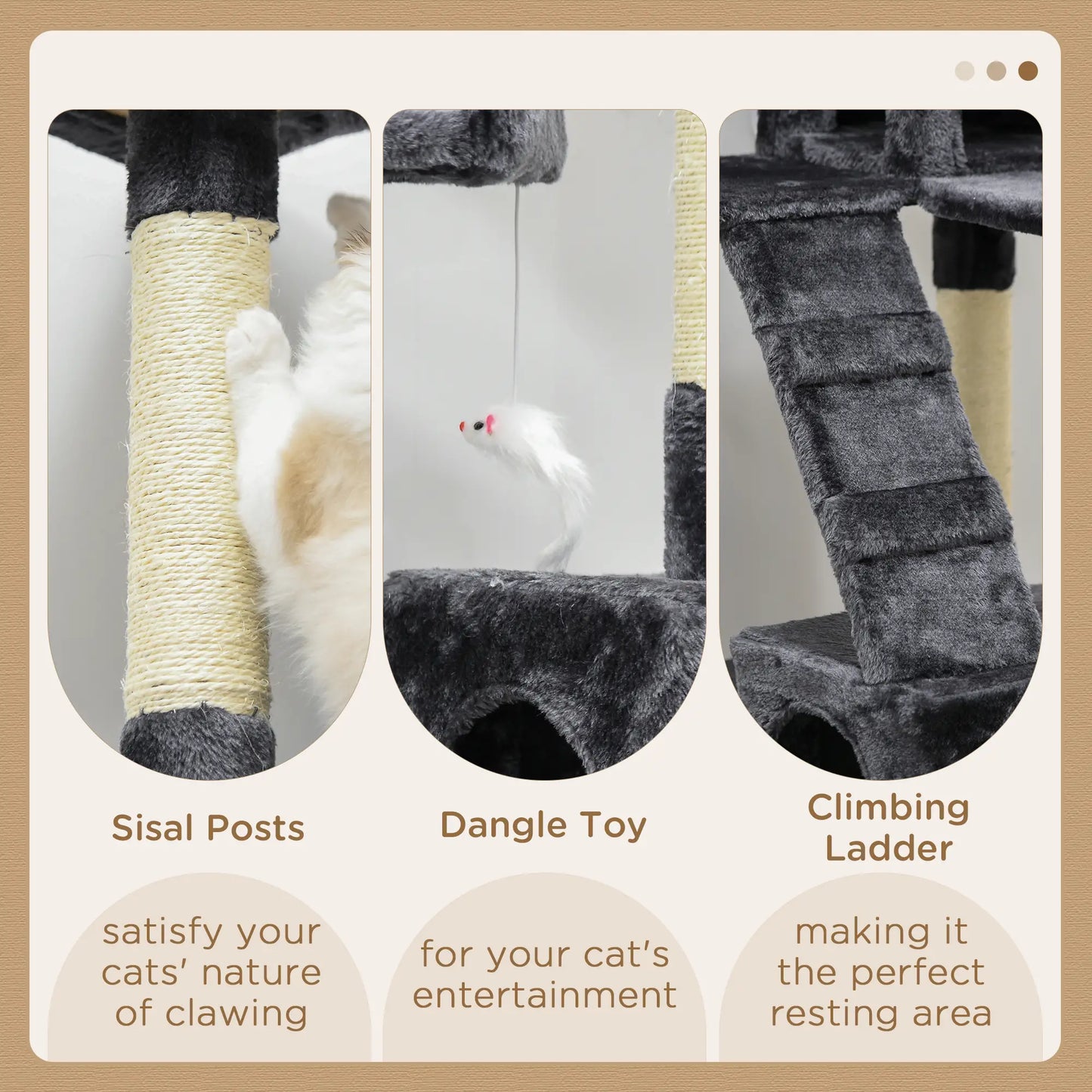 68-Inch Multi-Level Cat Scratching Tree, Kitty Activity Center, Charcoal Grey Cat Trees at Gallery Canada