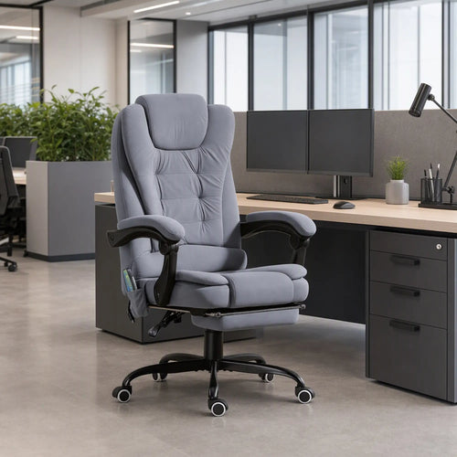 7 Point Vibrating Massage Chair, Reclining Office Chair, Adjustable Height, Grey