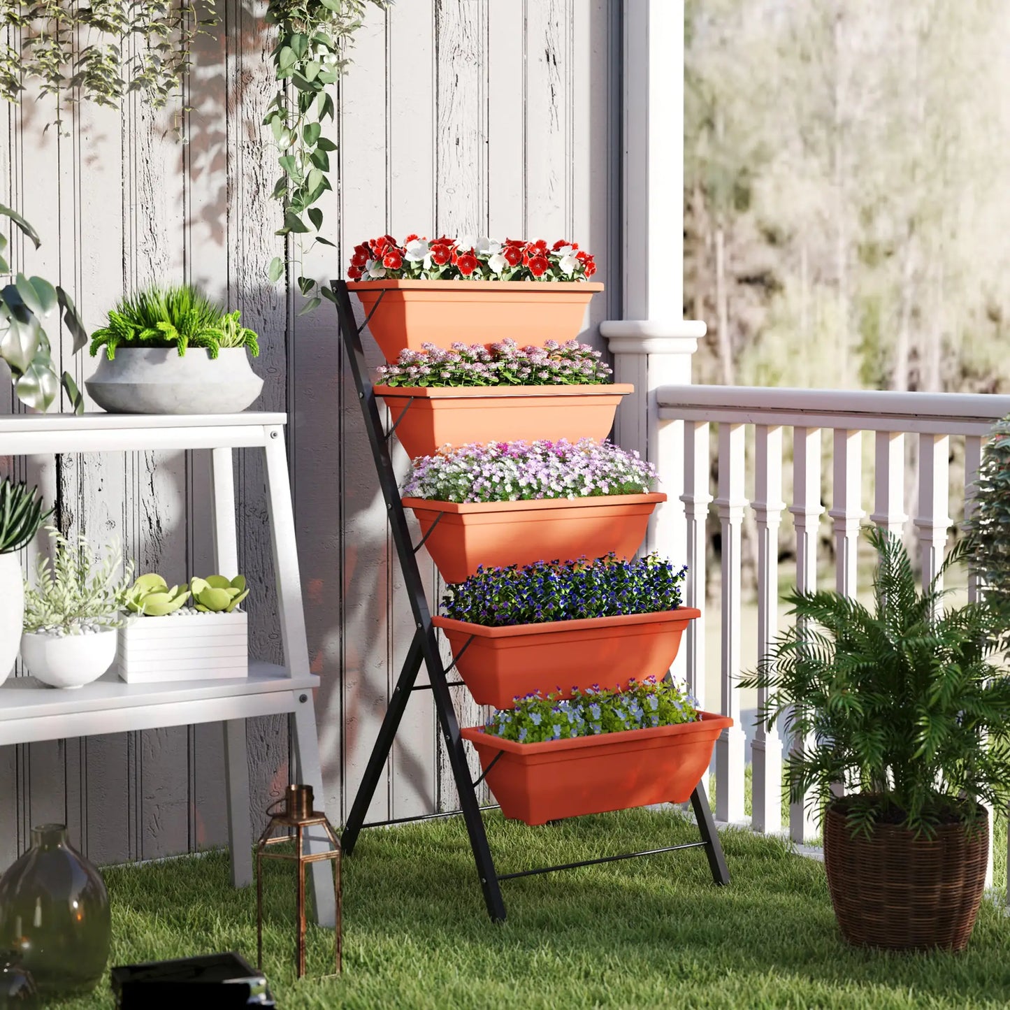 5-Tier Raised Garden Bed, Plant Stand, Flower Pots, Leaking Holes, Red Plant Stands at Gallery Canada