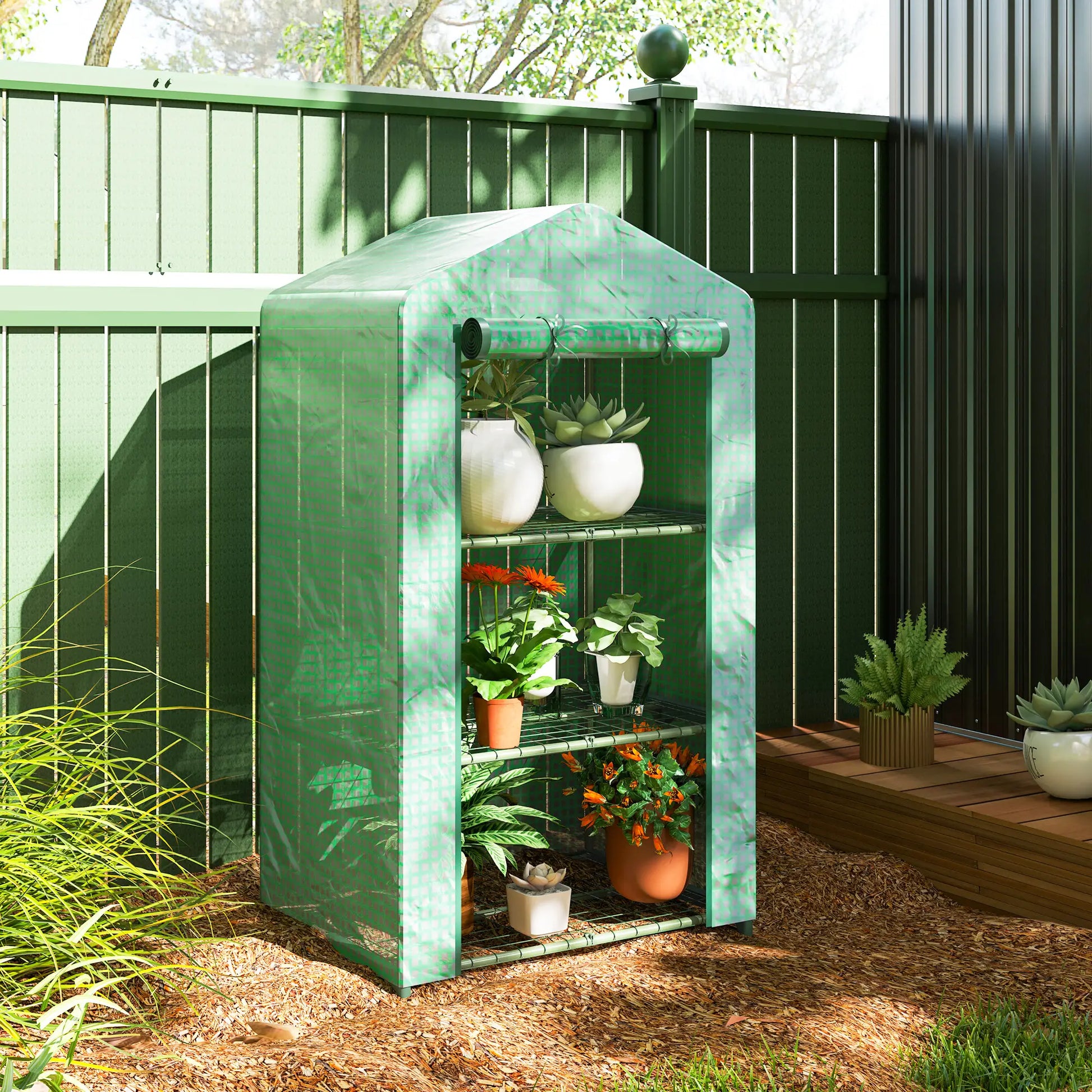 3 Tier Mini Greenhouse, Portable Flower Stand, Steel Frame, Green Greenhouses at Gallery Canada