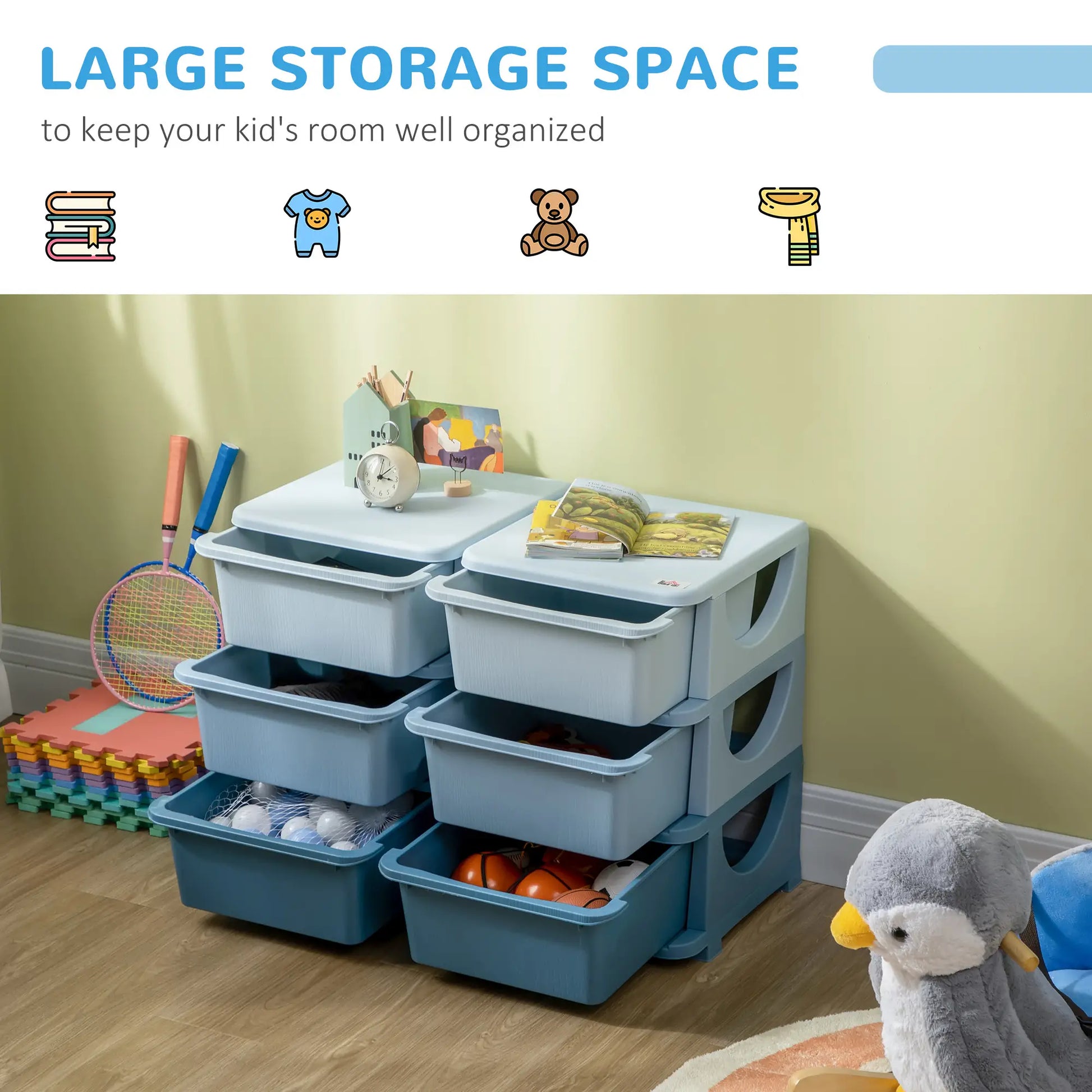 3 Tier Kids Toy Organizer, 6 Plastic Drawers, Blue Baby & Kids Storage at Gallery Canada