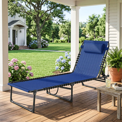 Outdoor Folding Lounge Chair, 4-Level Adjustable, Navy Blue Lounger Chairs at Gallery Canada