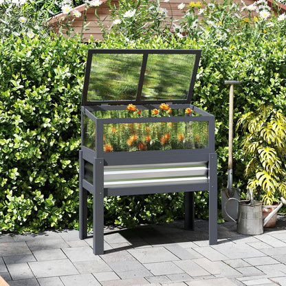Raised Garden Bed With Greenhouse Top, Wooden Elevated Planter, Grey Elevated Garden Beds at Gallery Canada