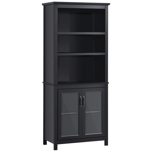 3-Tier Bookcase, Storage Shelf with Glass Doors, Adjustable Shelves, Black White Bookshelves Black at Gallery Canada