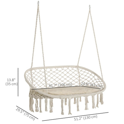 Hammock Chair, 2 Seat, Hanging Rope Swing with Cushion, Large, Cream White Patio Swings with Stand at Gallery Canada