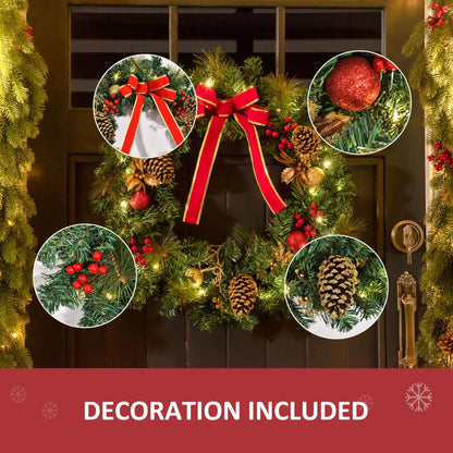 24" Pre-Lit Christmas Wreath, Artificial Greenery, 20 LED Lights, Red Berries Christmas Wreaths at Gallery Canada