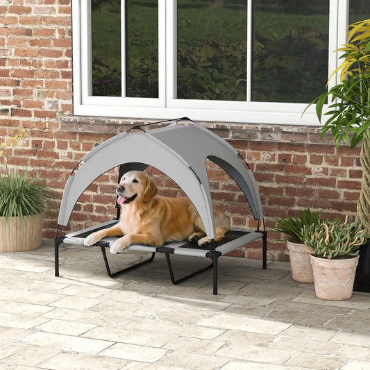 Raised Dog Bed With Canopy, Washable Mesh, Large, Light Grey Elevated Dog Beds Light Grey at Gallery Canada
