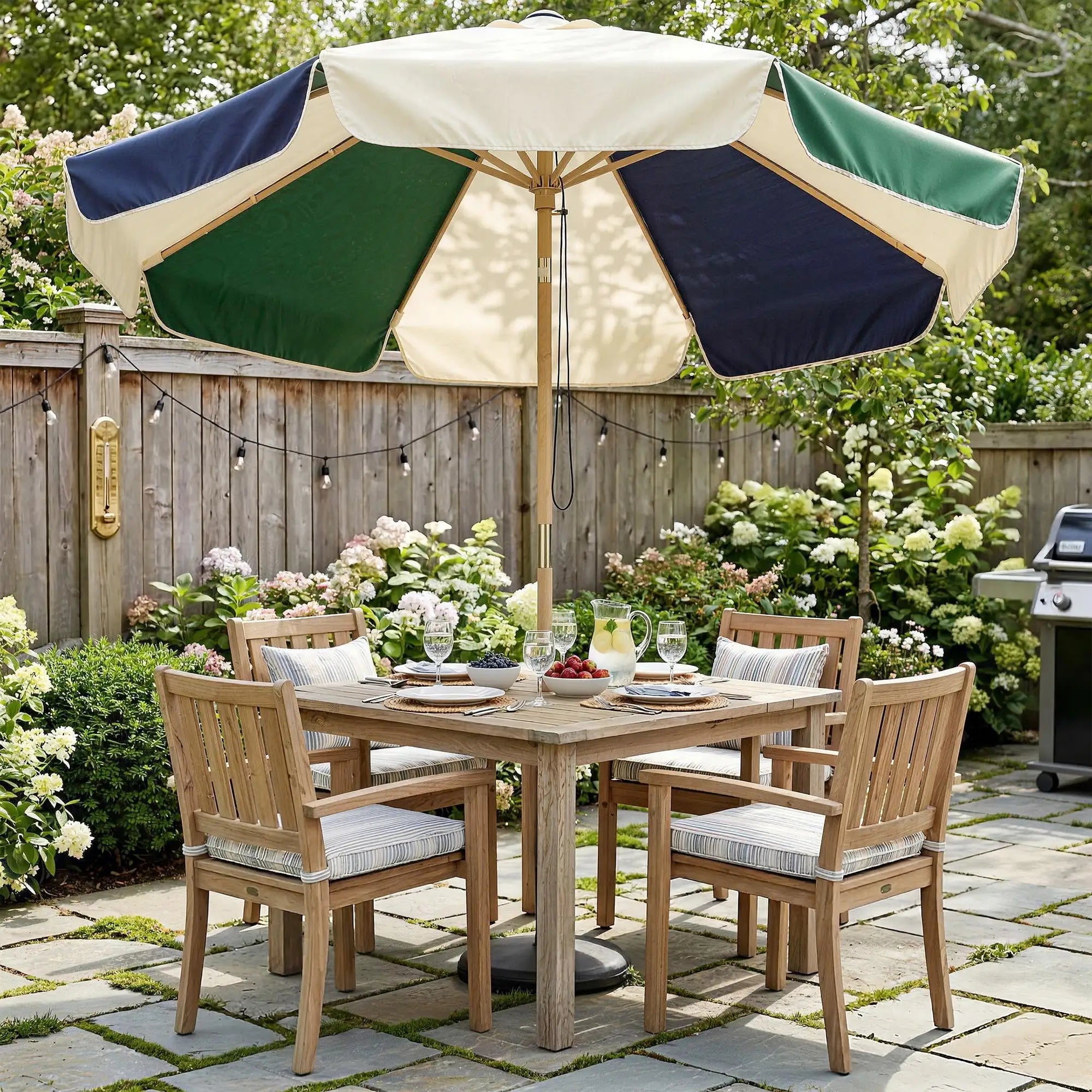 7.4 Ft Patio Umbrella, Wood-Effect Frame, Dark Green Sun Umbrellas at Gallery Canada