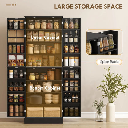 65" Kitchen Cabinet, Pantry With 4 Doors, 16 Shelves, Black Kitchen Pantry Cabinets at Gallery Canada