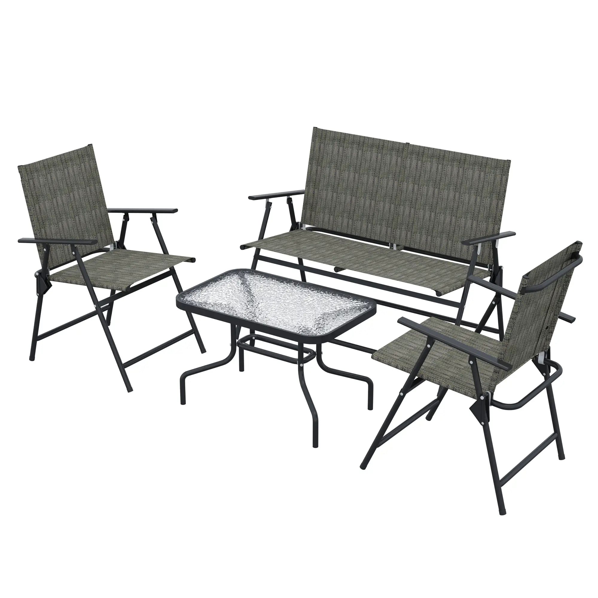 Outdoor 4-Piece Patio Set, 2 Foldable Armchairs, Loveseat, Glass Table, Brown Patio Furniture Sets Dark Grey, Mixed Brown at Gallery Canada