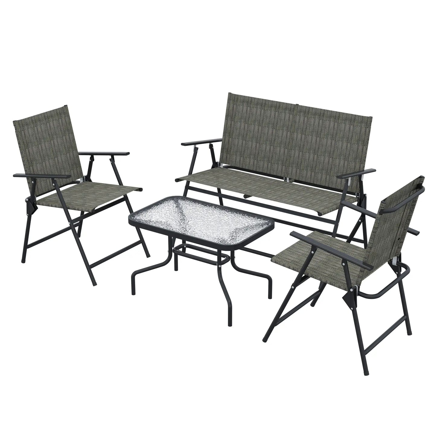 Outdoor 4-Piece Patio Set, 2 Foldable Armchairs, Loveseat, Glass Table, Brown Patio Furniture Sets Dark Grey, Mixed Brown at Gallery Canada