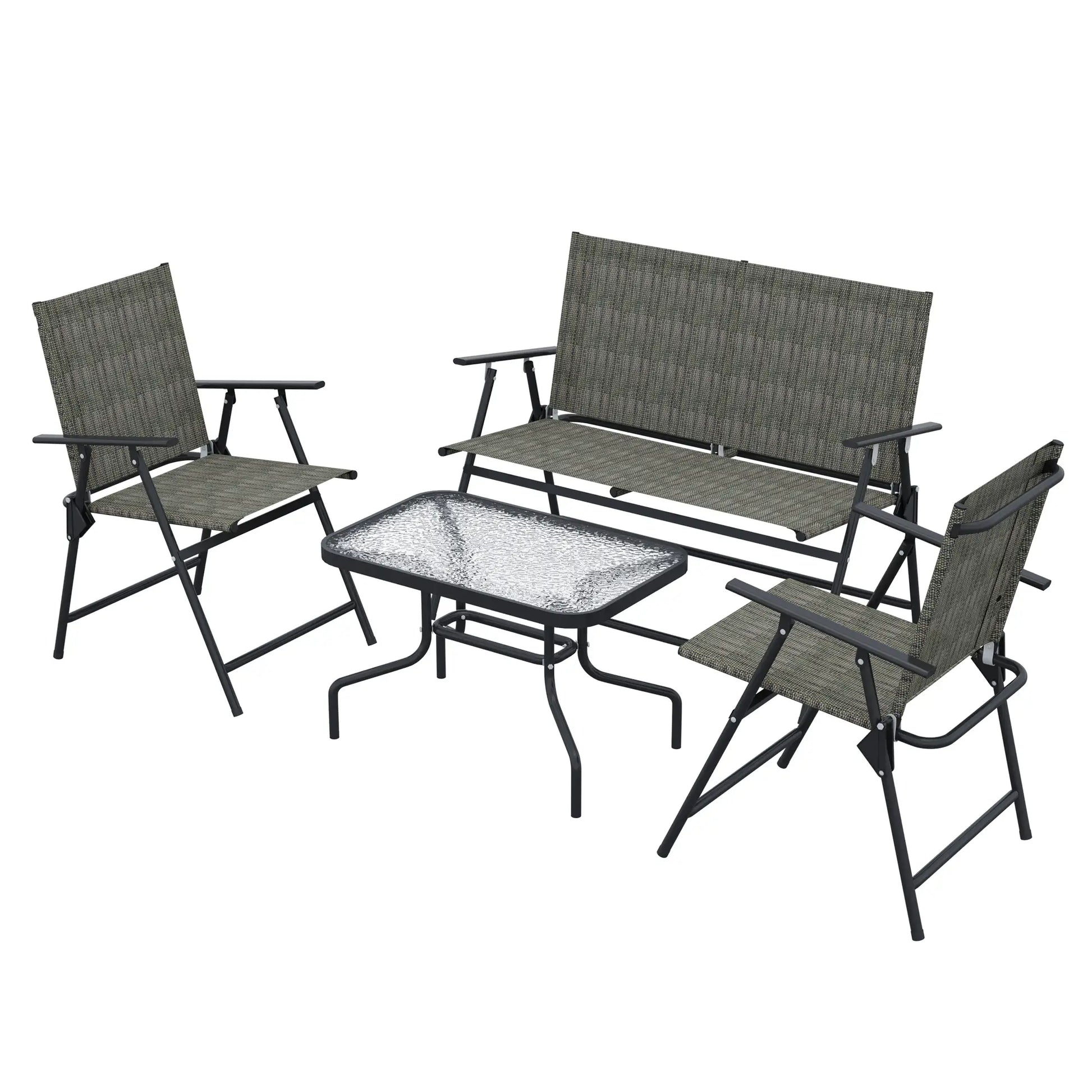 Outdoor 4-Piece Patio Set, 2 Foldable Armchairs, Loveseat, Glass Table, Brown Patio Furniture Sets Dark Grey, Mixed Brown at Gallery Canada