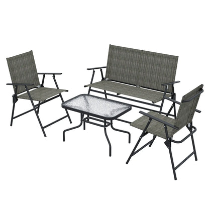 Outdoor 4-Piece Patio Set, 2 Foldable Armchairs, Loveseat, Glass Table, Brown Patio Furniture Sets Dark Grey, Mixed Brown at Gallery Canada
