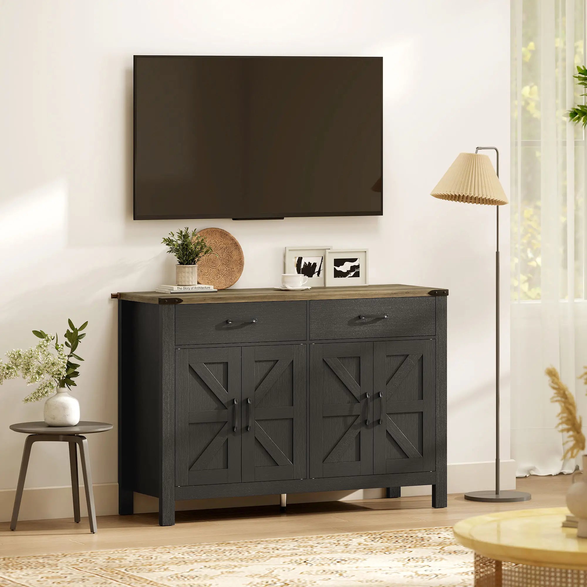 Farmhouse Sideboard Buffet Cabinet, 2 Drawers, Shelves Storage Cabinets at Gallery Canada