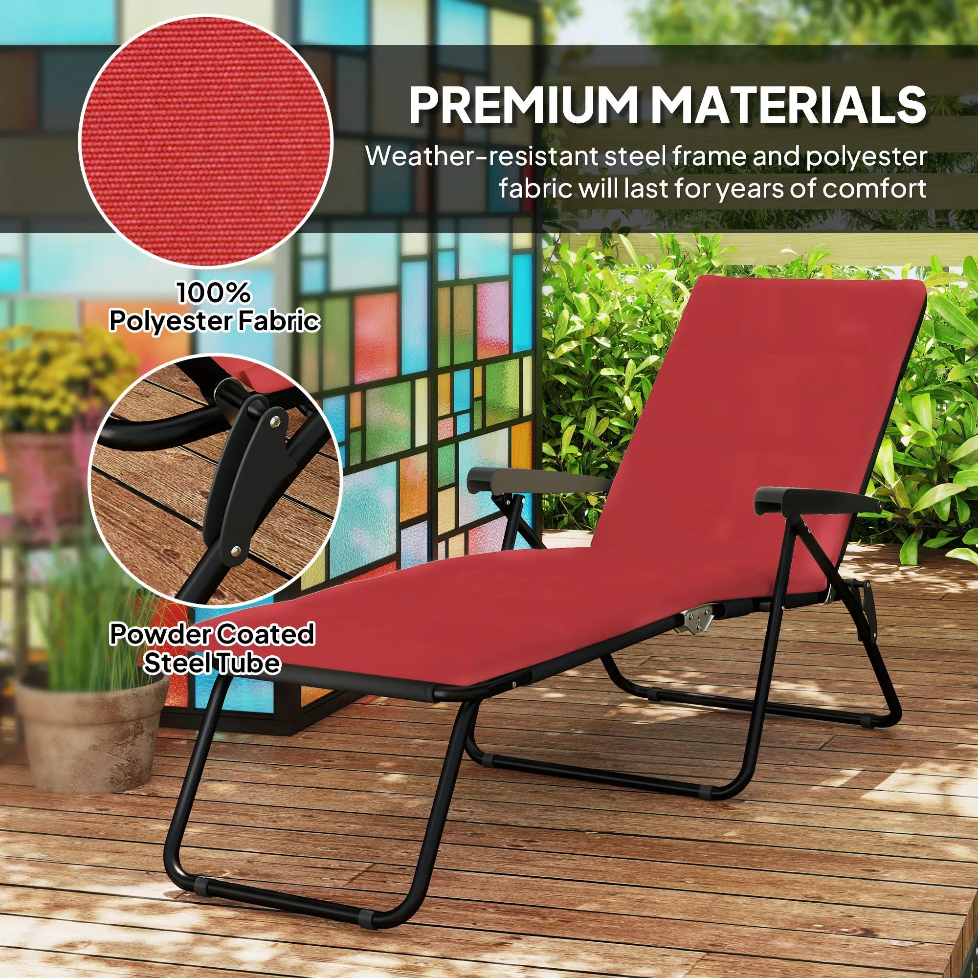 Foldable Reclining Patio Lounge Chair, 6-Position Adjustable, Wine Red Lounger Chairs at Gallery Canada